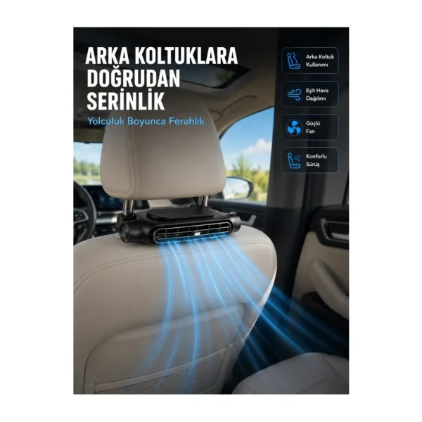 Mey İthalat Koltuk Başlığına Takılan Araç Soğutucu Fan Ayarlanabilir 3 Hız Kademeli