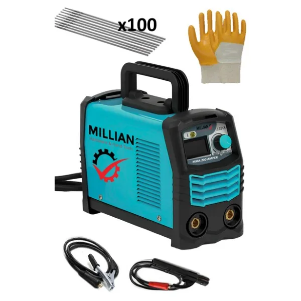 Millian 200 Amper Invertör Dijital Gösterge Turbo Fanlı Inverter Kaynak Makinesi 100 Adet Elektrot Hediyeli