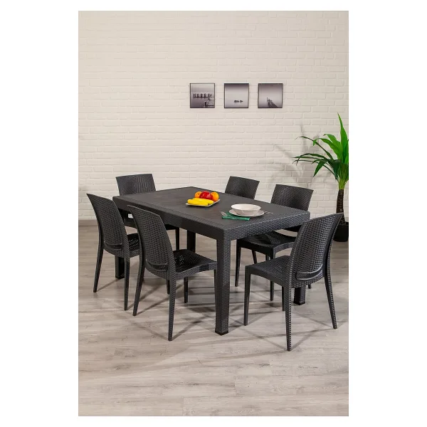 MOBETTO Home Rattan Kolsuz 6 Kişilik Bahçe Masa Takımı - Antrasit