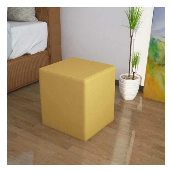 Modilayn Kare Puf Ahşap İskelet Sarı Taytüyü Kadifemsi Kumaş