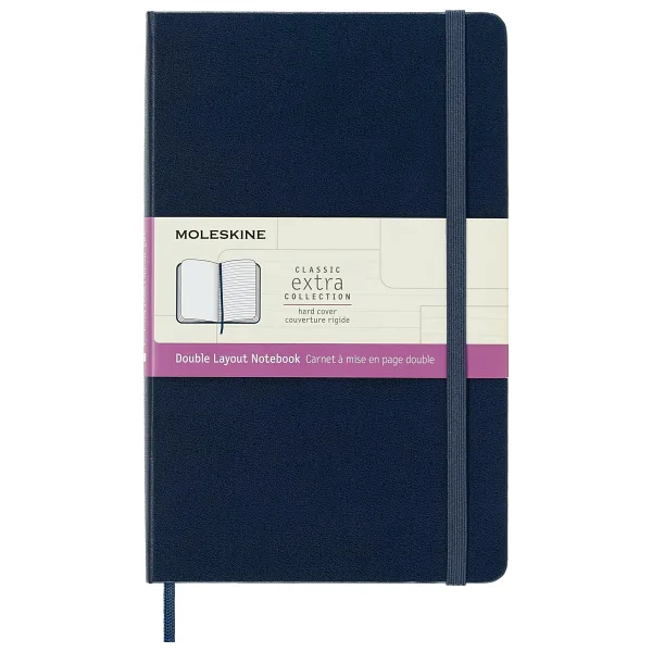 Moleskine Klasik Defter, Sert Kapak, Büyük (5 x 8.2) Çift Düzen, Çizgili/Düz, Safir Mavisi, 240 Sayfa