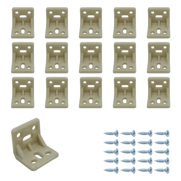 MR.BRACKET 15 ad. Krem Plastik L Gönye Köşebent 25x25x30mm - Mobilya Dolap Raf Çekmece Sehpa Sandalye Birleştirme Sabitleme Montaj Bağlantı Aparatı