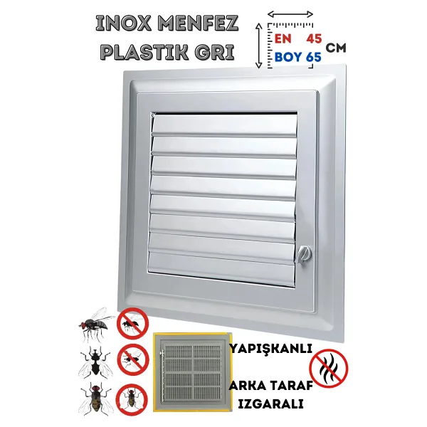 NUBLADO Havalandırma Menfezi Banyo Wc Tuvalet Menfez Plastik Panjur Gri 45x65 cm.