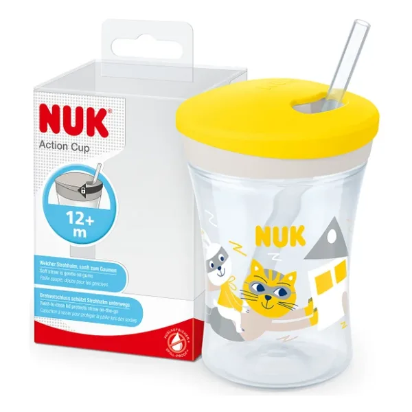 NUK Action Pipetli Bardak, 230 ml, Kedi