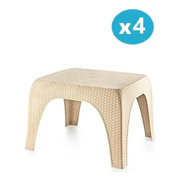 Omnipazar Sy-2590 Hasır Desen Plastik Bahçe Balkon Plaj Şezlong Sehpa 4'Lü Set Bej