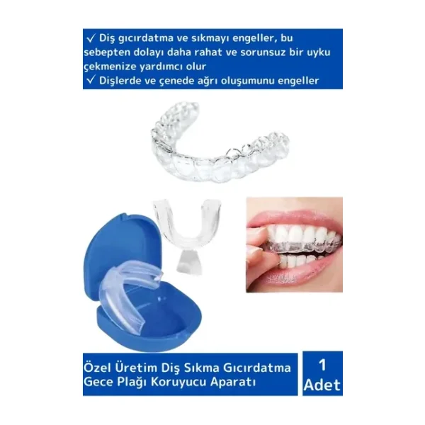 Özel Üretim Çene Sıkma Diş Gıcırdatma Bruxism Gece Plağı Koruyucu Aparatı Dişlik Uyku Aparatı 1 Adet