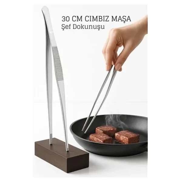 Paslanmaz Çelik Şef Cımbızı 30 Cm - Mutfak Maşası Kızartma Maşası
