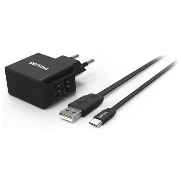 Philips DLP2502C 3.1A Type-C Kablolu 2 USB Seyahat Şarj Cihazı