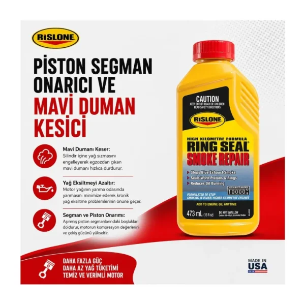 Rislone Piston Segman Onarıcı Yağ Katkısı 473 ml Mavi Duman Önleyici ve Yağ Tüketimini Azaltan Formül