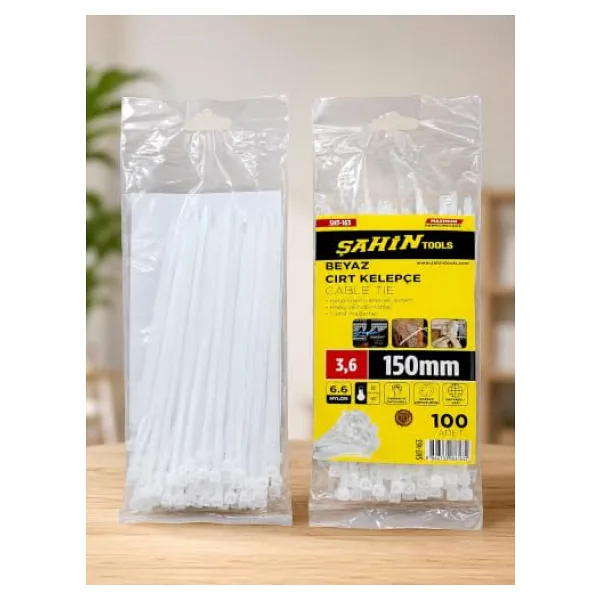 Şahin Tools 3,6 X 150 Mm Beyaz Cırt Kelepçe Kablo Bağı 100 Adet - Nylon