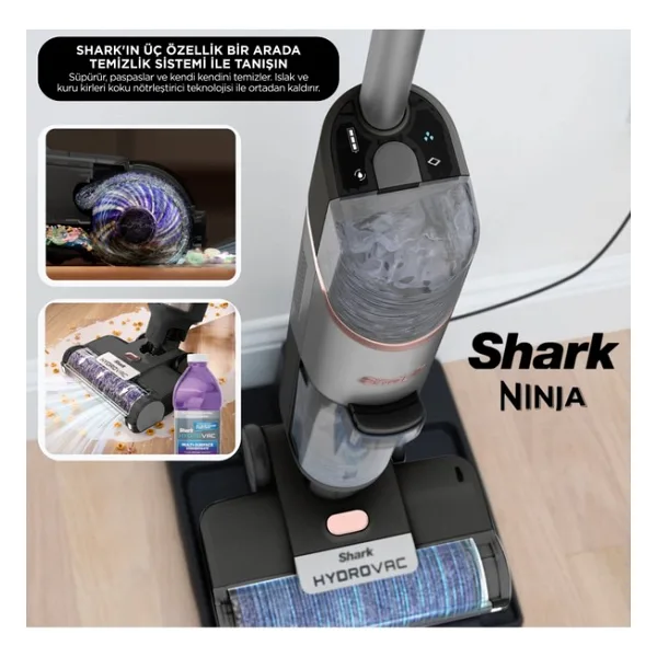 Shark Hydrovac Pro Xl Islak & Kuru Şarjlı Silme ve Süpürme Makinesi, Tek Geçişte Süpürür ve Siler - Gri - Standart
