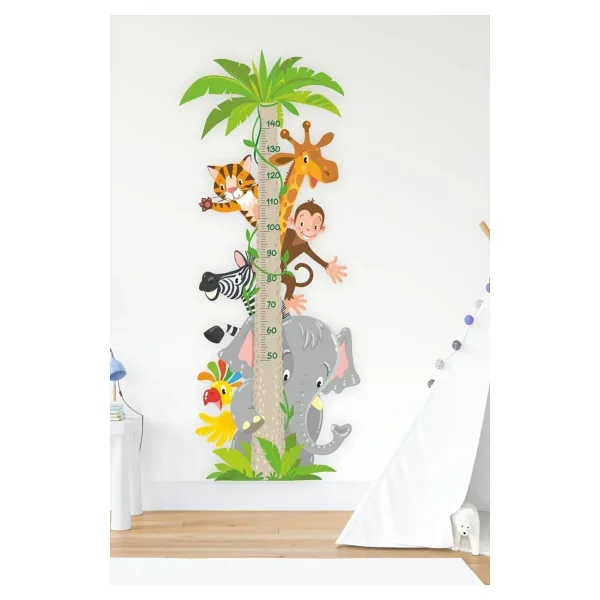 Sim Tasarım Sevimli Safari Hayvanları Temalı Boy Ölçer Duvar Sticker