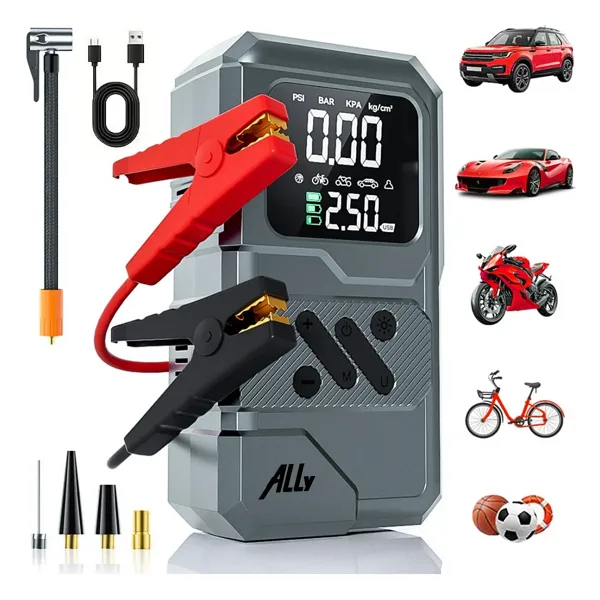 St-9654 Şarjlı 10.000 Mah Taşınabilir Araç Hava Kompresörü Akü Takviyeli Dijital Ekranlı Işıklı