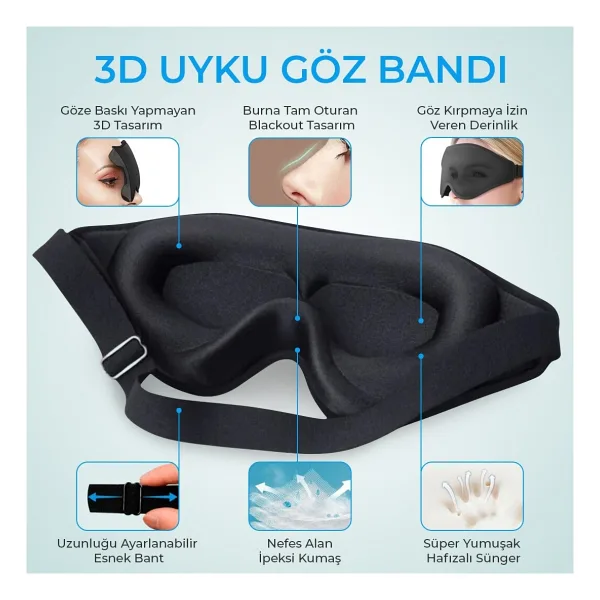 Terapise 3D Uyku Göz Bandı (Siyah)