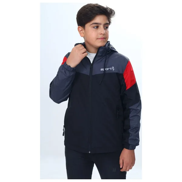Toontoy Erkek Çocuk Sport Baskılı Kapüşonlu Yağmurluk Siyah 8-9 YAŞ
