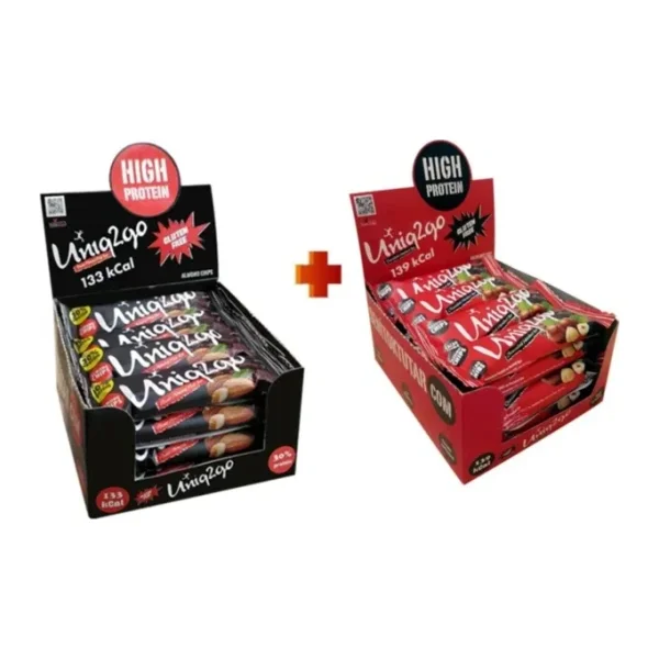 Uniq2Go Chocodark Fındıklı Bitter 16+ Power Bademli 16 Toplam 32 Adet 38 G.protein Bar