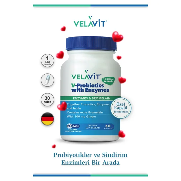 Velavit V-Probiotics With Enzymes 30 Kapsül