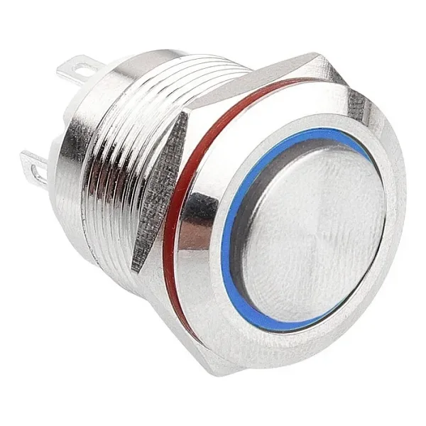 WD19H-G1-E 19mm Çıkık Yaylı Işıklı Metal Buton - Mavi