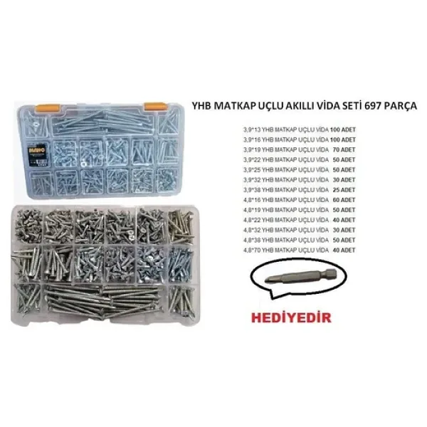 YHB MATKAP UÇLU AKILLI VİDA SETİ 697 PARÇA