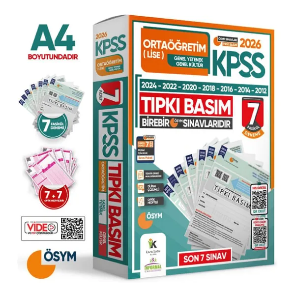 2026 KPSS Ortaöğretim-Lise ÖSYM Çıkmış Soru Tıpkı Basım 7li Deneme Paketi TG Dijital Çözümlü
