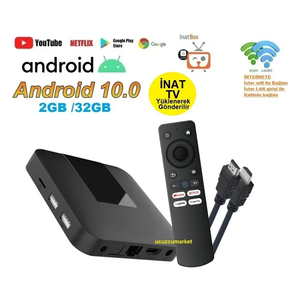 2GB/32GB Android 10 Tv Box ( Inat Tv Yüklenerek Gönderilecektir )