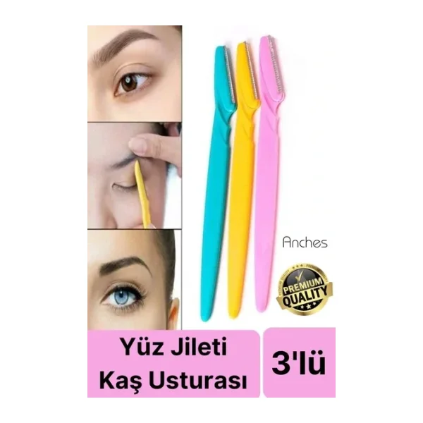 3'lü Yüz Jileti Kaş Usturası Kadın Epilasyon Aleti Bakım Aparatı Epilatör Kaliteli Şekillendirme