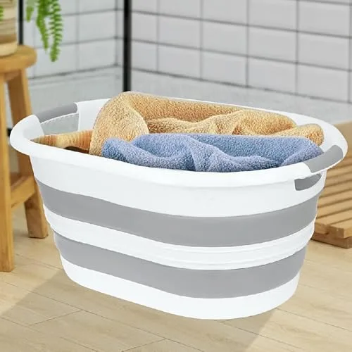38 Litre Katlanabilir Silikon Çamaşır Sepeti Akordiyon Katlanır Sele Yer Kaplamayan Taşınabilir Ergonomik Kulplu Dayanıklı ve Hafif Depolama Sepeti Banyo ve Ev Kullanımı Kirli Sepeti GRİ, 38 LİTRE)