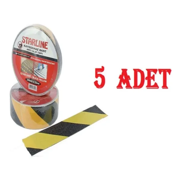 50 Mm x 15 M Kaydırmaz Bant Starline Sarı-Siyah x 5 Adet
