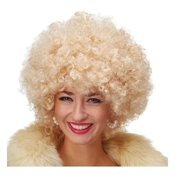Altın Renk Kıvırcık Afro Bonus Peruk Saç Parti Peruğu Platin Gold