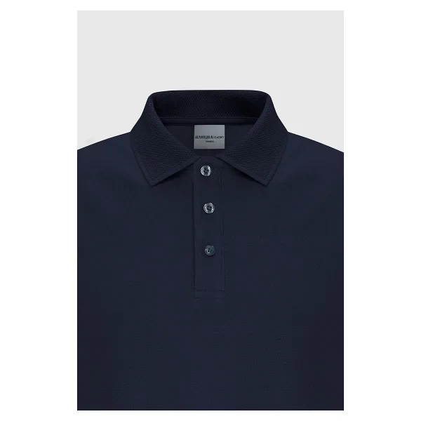 ALTINYILDIZ CLASSICS Erkek Lacivert %100 Pamuk Kıvrılmaz Pike Polo Yaka Slim Fit Dar Kesim Tişört