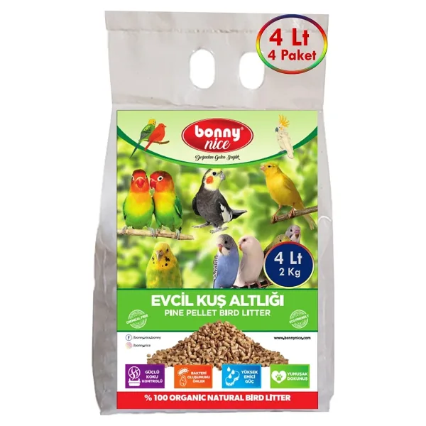 Bonny Nice Doğal Kuş Kumu Çam Pelet Kanarya Kuş Kafes Altlığı 2 Kg 4 Lt (4 Adet)
