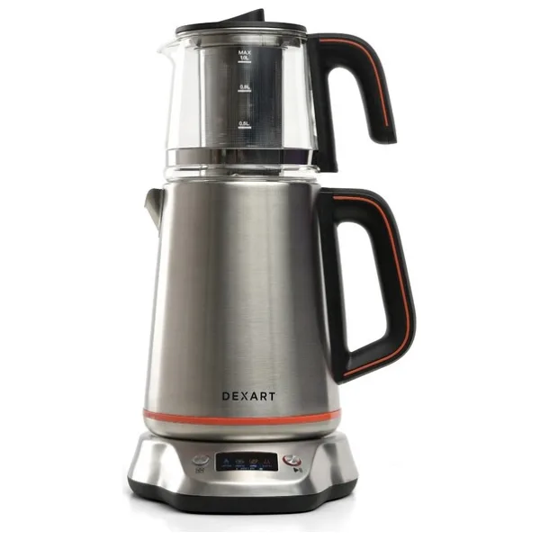 Dexart Perfecttea Dijital Çay Makinesi 1 lt Cam Demlik Kapasiteli Metal Inox Renk