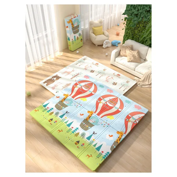 Elfobaby Happy Animals - Katlanabilir - Extra Large - Çift Yönlü - Oyun Halısı ve Matı 150X180 (Taşıma Çantası Hediyeli) - Renkli - 180 x 150 x 1 cm