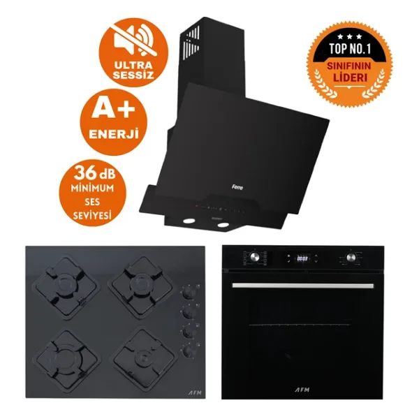 Ferre ve Afm Tech Markalı Lıa Sessiz Turbo Dijital Siyah Ankastre Set (D063-SA +FM7700 +FM-BD2200)