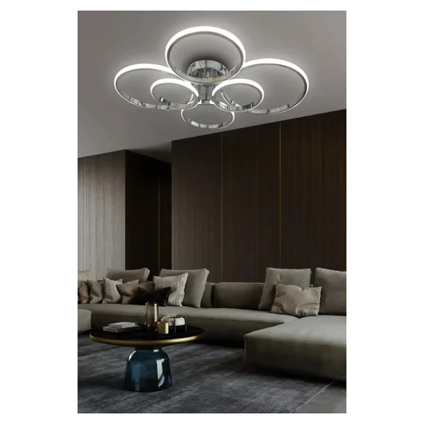 G-Light 6 ' Lı Yuvarlak Plafonyer LED Avize - Krom