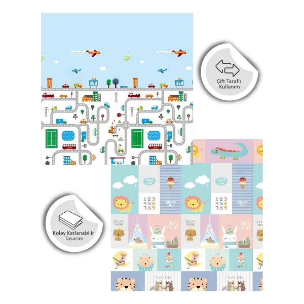 Globomart City Pulse Katlanabilir Çift Taraflı Oyun Matı - Oyun Halısı Premium Seri (Taşıma Çantası Hediye) - Çok Renkli - 120 x 180 cm