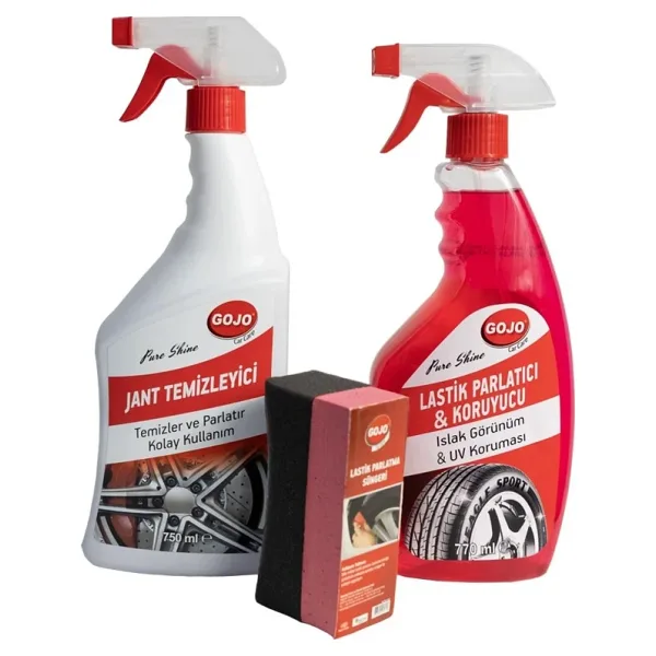 Gojo Lastik Parlatıcı 750 ML + Jant Temizleyici 750 ML + Lastik Parlatma Süngeri