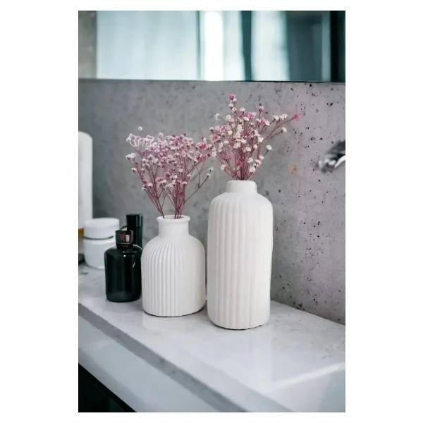 Havalı Tasarım Dekoratif Iskandinav Tarz Mini Ve Uzun Beton Vazo Set Ikili