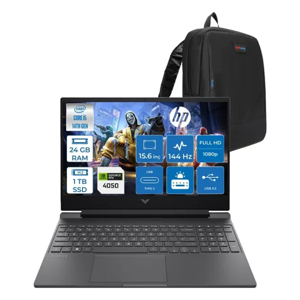 Hp Victus 15-WFA2023NT Intel Core I5 14450HX 24GB Ddr5 1tb SSD RTX4050 6gb 15.6" IPS Fhd (1920 x 1080) 144HZ 300NIT Freedos Taşınabilir Bilgisayar BY2K1EAF08 + Zetta Çanta - 1 TB - 24 GB