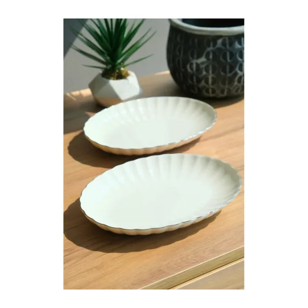 Kütahya Porselen Bone Luz Platin File Kayık Tabak 24X17CM BNLZF24KY220 2 Li - 24 x 17 cm