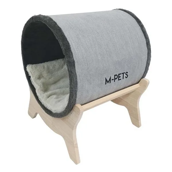 M-Pets Tunnel Elevated 47x47x26 cm Ahşap Ayaklı Gri Kedi Yatağı