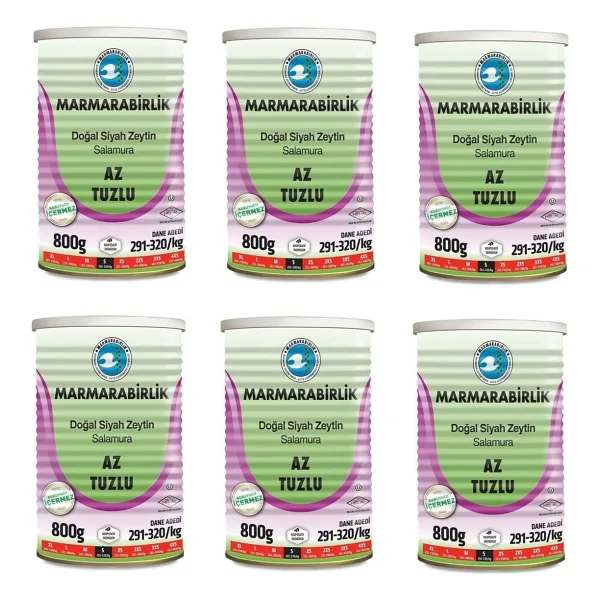 Marmarabirlik Az Tuzlu 800 gr 6'lı S (291-320) Siyah Zeytin