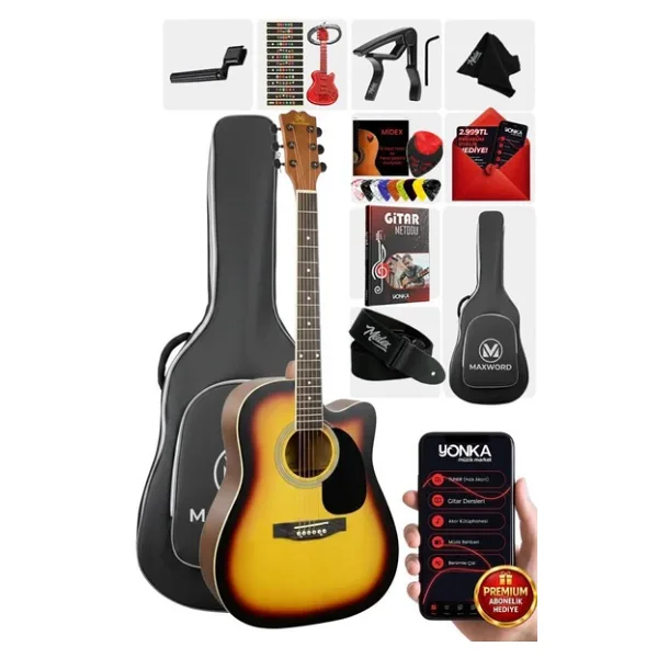Maxword Mcg-650Sb Yüksek Kaliteli Ağaç Akustik Gitar Full Set