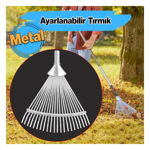 Metal Ayarlanabilir Bahçe Tarla Tırmık Çim Peyzaj Yaprak Ot Saman Temizleme Toplama Tırmığı 1 Adet