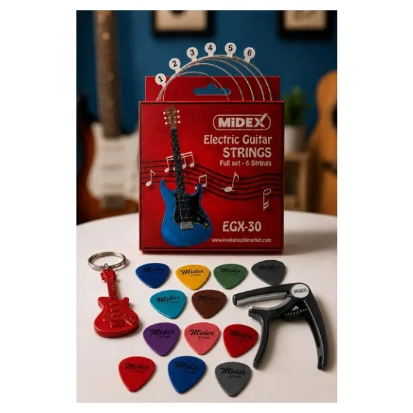 Midex Egx-30C Elektro Gitar Teli Takimi Pena Ve Kapo (Capo) Seti