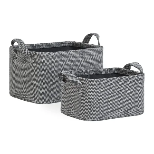 Ocean Home Textile 2'li Antrasit Renk Dokulu Kumaş Sepet Set 24 x 17 x 12/30 x 21 x 18 cm