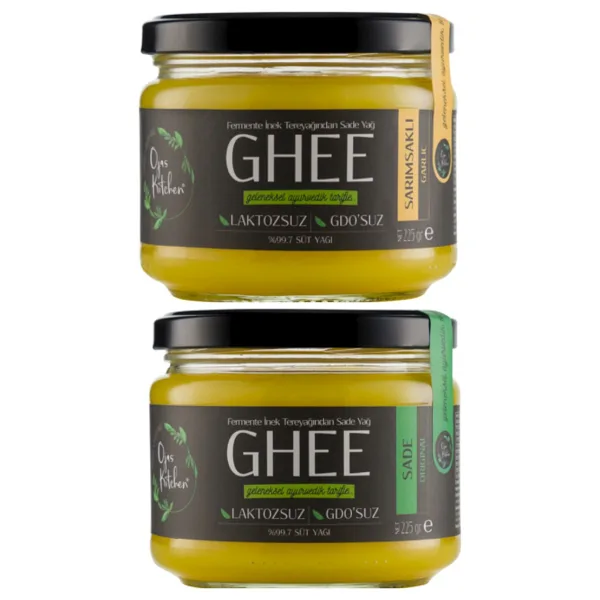 Ojas Kitchen Sade Ghee & Sarımsaklı Ghee Sade Yağ 225 gr x 2'li Laktozsuz Gdo' Suz Saf Yağ - 450 gr