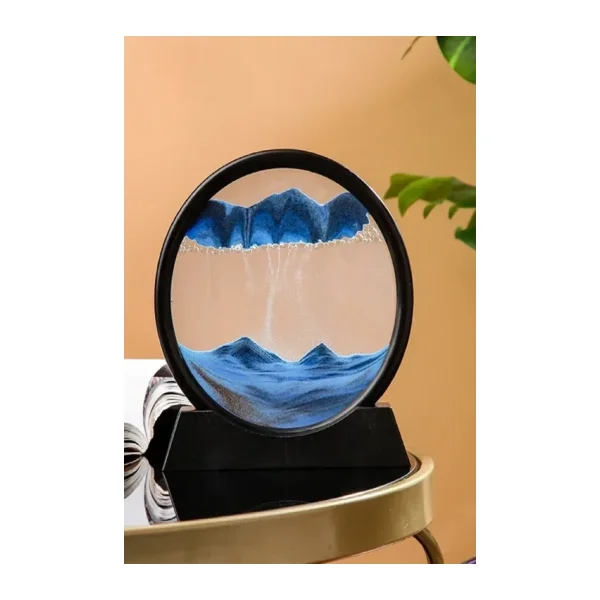 Plentiful Hareketli 3D Kum Saati 30cm Büyük Boy Mavi Yuvarlak 12inch Cam Dekoratif Sanatsal Hediyelik