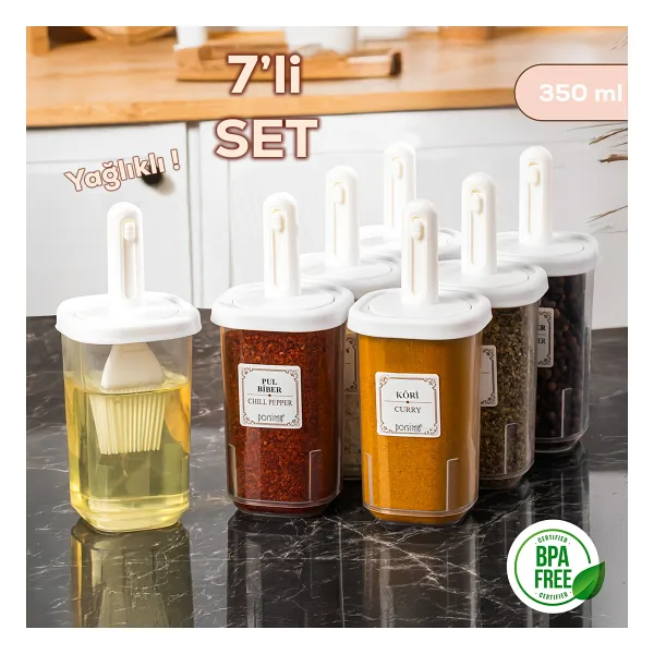 Porsima Kaydırmalı Kaşıklı Beyaz 7'li Baharat Takımı