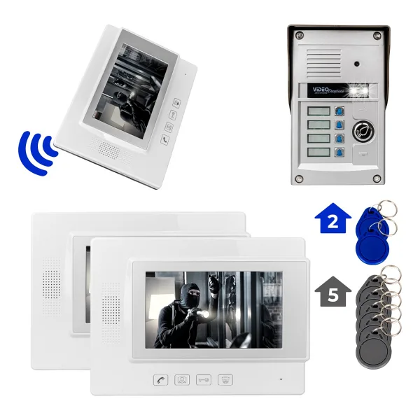 Powermaster Görüntülü Kapı Zili Intercom 4 Dairelik Diafon Kablosuz Gece Görüşlü Şifreli Çipli Kapı Zili Dört Daire